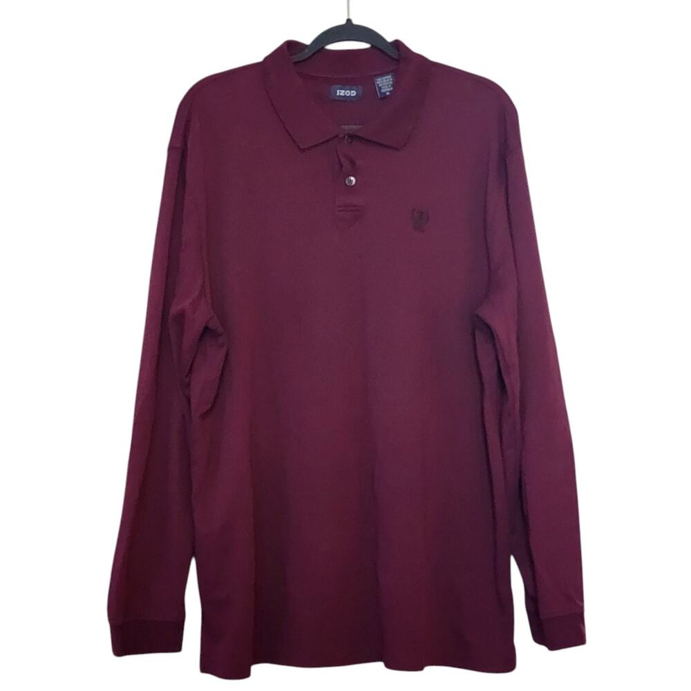 IZOD Mens Long Sleeve Polo Shirt Size XL Burgundy 1/4 Button